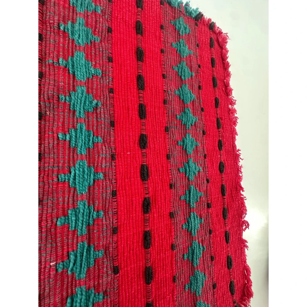 Set of 4 Handwoven Southwestern Placemats Red Green Geometric Fringed Table Mats